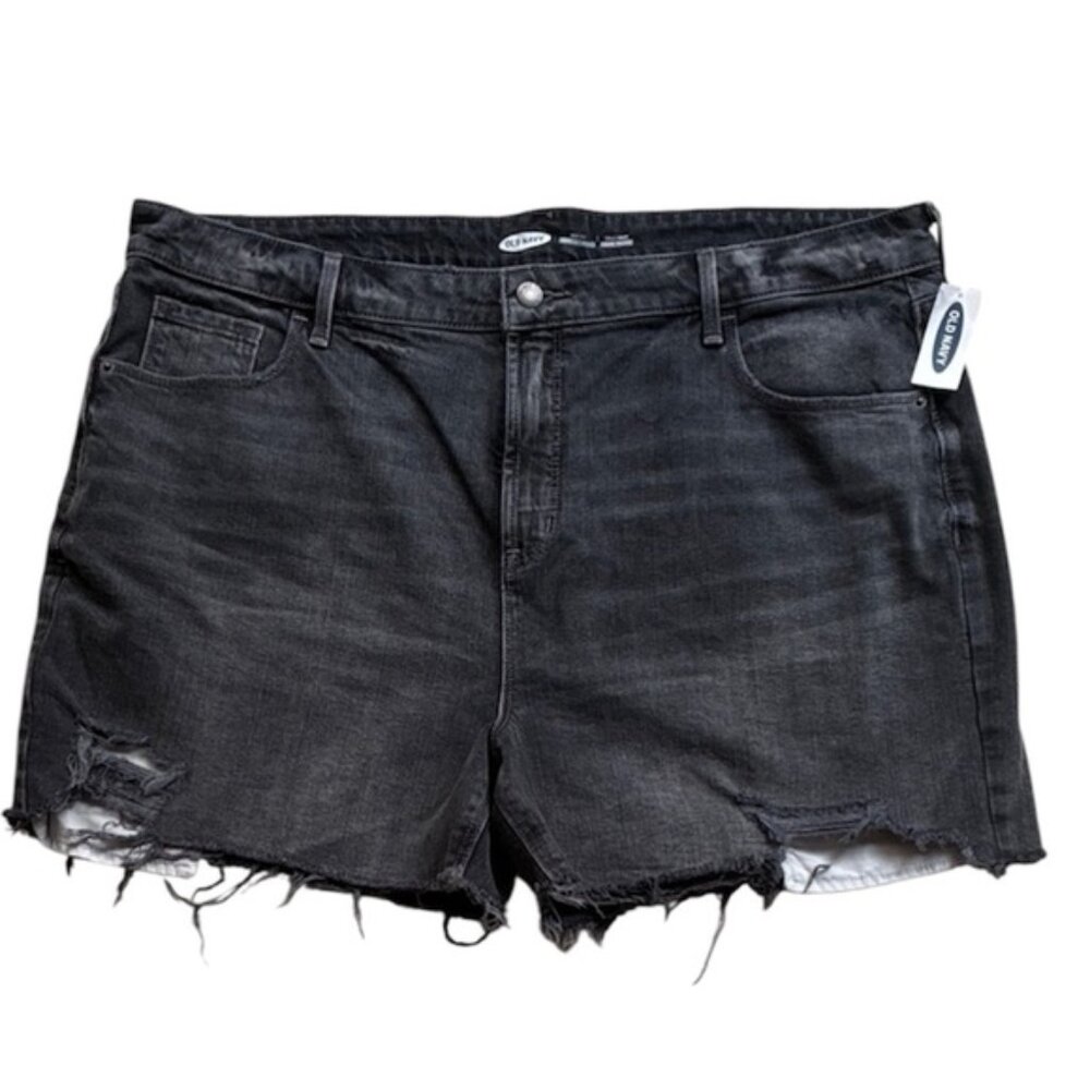 Old Navy NWT Women’s High Rise Distressed Black Denim Brenda Shorts Size 18 NEW